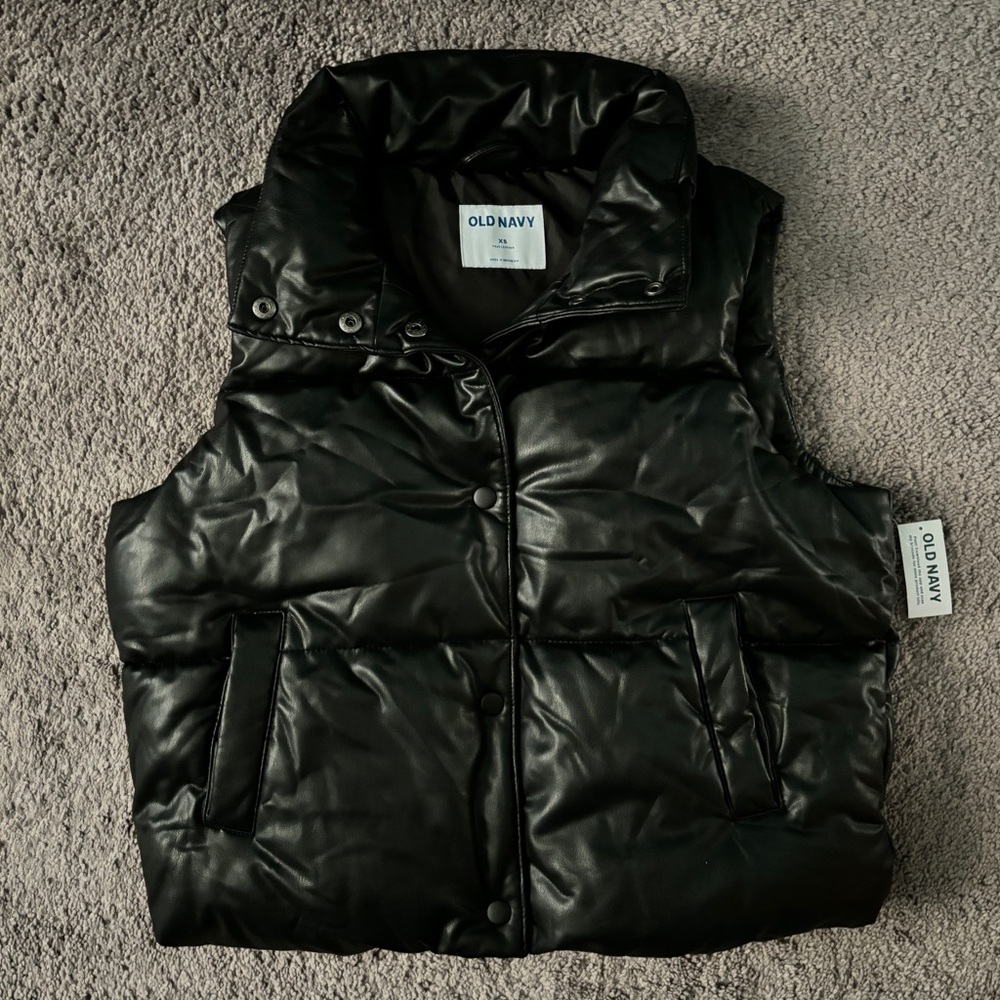 Old Navy Faux Leather Puffer Vest